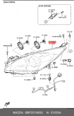 Фара головного света BBP2510K0G MAZDA