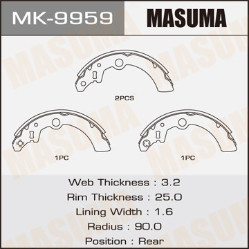 Колодки тормозные барабанные MK9959 MASUMA