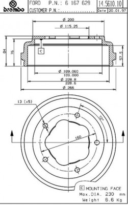 Тормозной барабан 14.5610.10 BREMBO