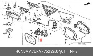 Стекло зеркала заднего вида 76253S04J01 HONDA