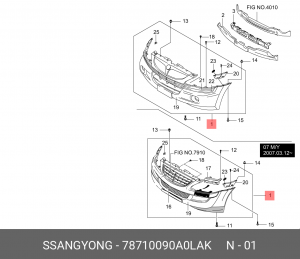 Бампер передний 78710090A0LAK SSANG YONG