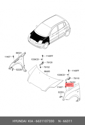 Крыло переднее 6631107330 HYUNDAI KIA
