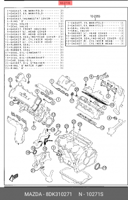 Комплект прокладок, двигатель 8DK310271 MAZDA