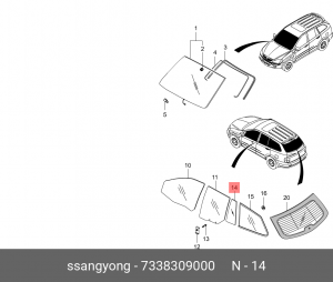 Стекло двери 7338309000 SSANG YONG