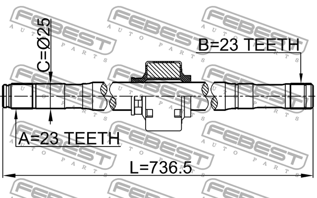 Вал привода колеса в сборе с ШРУСами 0212-QG16RH FEBEST