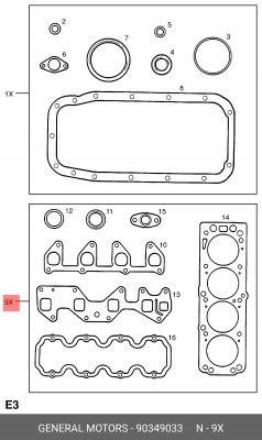 Комплект прокладок, головка цилиндра 90349033 GENERAL MOTORS