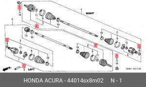 Шарнирный комплект, приводной вал 44014SX8M02 HONDA