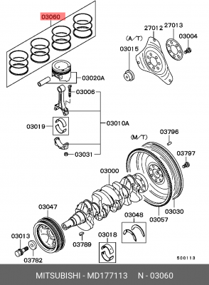 Кольца поршневые (комплект) MD177113 MITSUBISHI