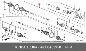 Вал привода колеса в сборе с ШРУСами 44305S03950 HONDA