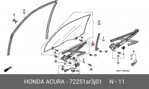 Подъемное устройство для окон 72251SR3J01 HONDA