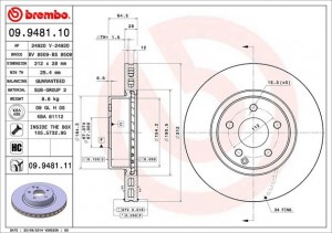 Тормозной диск 09.9481.10 BREMBO