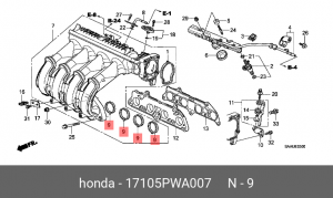 Прокладка, впускной коллектор 17105PWA007 HONDA