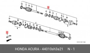 Вал привода колеса в сборе с ШРУСами 44010SH3A21 HONDA