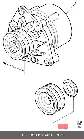 Ременный шкив, генератор 87BB-10344-DA FORD