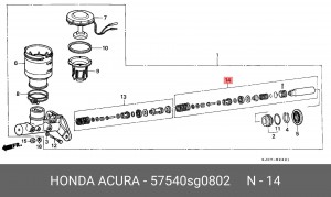 Ремкомплект, главный тормозной цилиндр 57540SG0802 HONDA