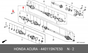 Вал привода колеса в сборе с ШРУСами 44011SN7E50 HONDA