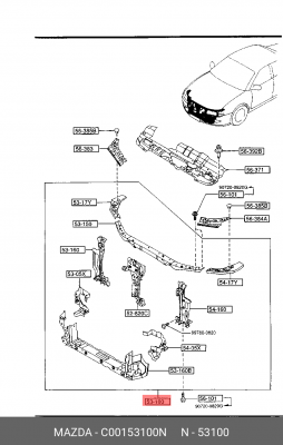 Планка поперечная суппорта радиатора C00153100N MAZDA