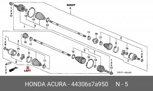 Вал привода колеса в сборе с ШРУСами 44306S7A950 HONDA