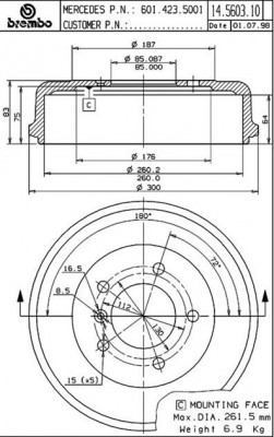 Тормозной барабан 14.5603.10 BREMBO