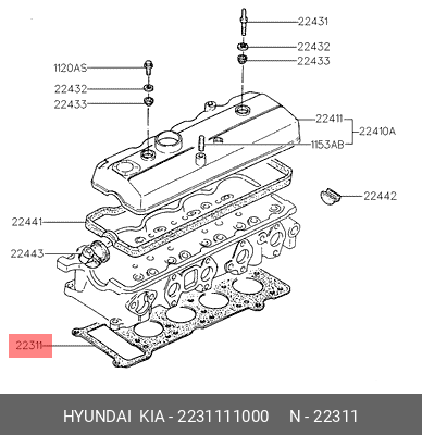 Прокладка, головка цилиндра 2231111000 HYUNDAI KIA