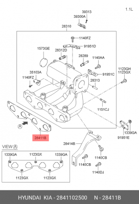 Прокладка, впускной коллектор 2841102500 HYUNDAI KIA