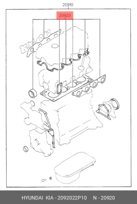 Комплект прокладок, головка цилиндра 2092022P10 HYUNDAI KIA