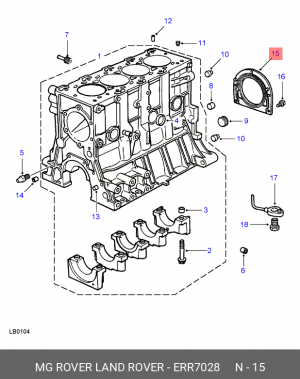 Уплотняющее кольцо, коленчатый вал ERR7028 LAND ROVER