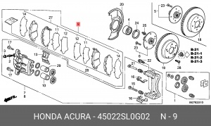 Комплект тормозных колодок, диско 45022-SL0-G02 HONDA