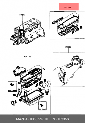 Комплект прокладок, головка цилиндра 0365-99-101 MAZDA
