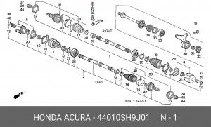 Шарнирный комплект, приводной вал 44010SH9J01 HONDA