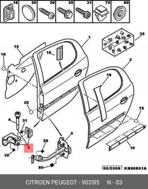 Петля - шарнир открывания двери 9035 L5 CITROEN PEUGEOT