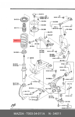 Пружина ходовой части T003-34-011A MAZDA