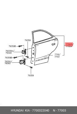 Дверь задняя 7700322040 HYUNDAI KIA