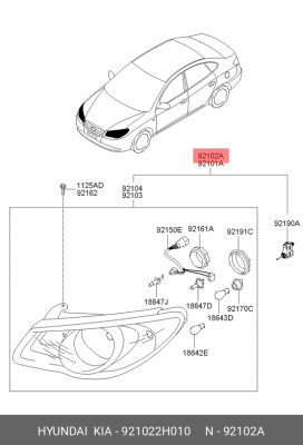 Фара головного света 921022H010 HYUNDAI KIA
