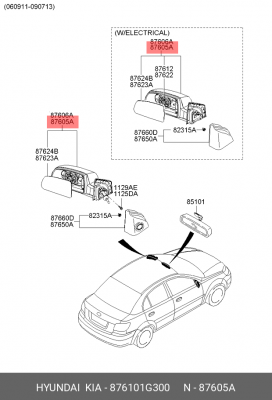 Зеркало заднего вида 876101G300 HYUNDAI KIA