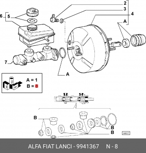 Ремкомплект, главный тормозной цилиндр 9941367 ALFA FIAT LANCIA