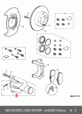Тормозной суппорт SOB000166EVA MG ROVER LAND ROVER