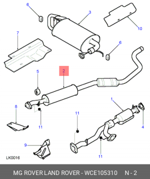 Средний глушитель выхлопных газов WCE105310 MG ROVER LAND ROVER