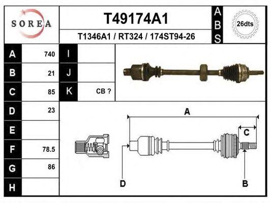 Вал привода колеса в сборе с ШРУСами T49174A1 EAI