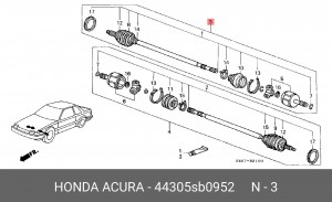 Вал привода колеса в сборе с ШРУСами 44305SB0952 HONDA