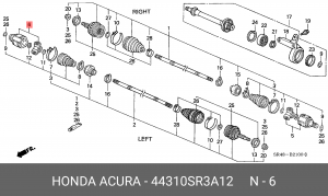 Шарнирный комплект, приводной вал 44310SR3A12 HONDA