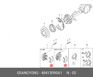Комплект тормозных колодок, диско 48413090A1 SSANG YONG