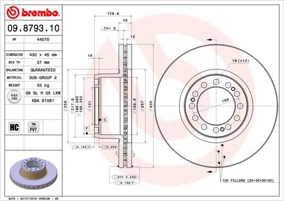 Тормозной диск 09.8793.10 BREMBO