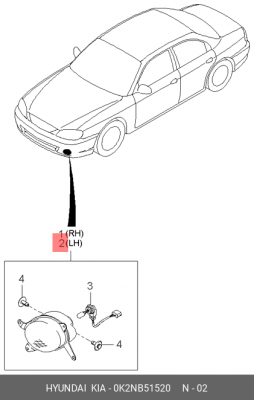 Фара противотуманная 0K2NB51520 HYUNDAI KIA