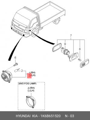Фара противотуманная 1K6B651520 HYUNDAI KIA
