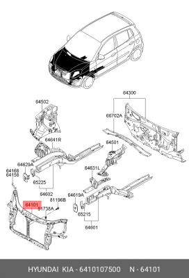 Панель крепления радиатора 6410107500 HYUNDAI KIA
