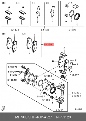 Колодки тормозные дисковые 4605A527 MITSUBISHI