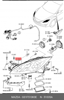 Фара головного света GS1F510K0E MAZDA