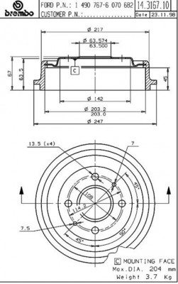 Тормозной барабан 14.3167.10 BREMBO