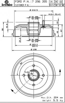 Тормозной барабан 14.7247.10 BREMBO
